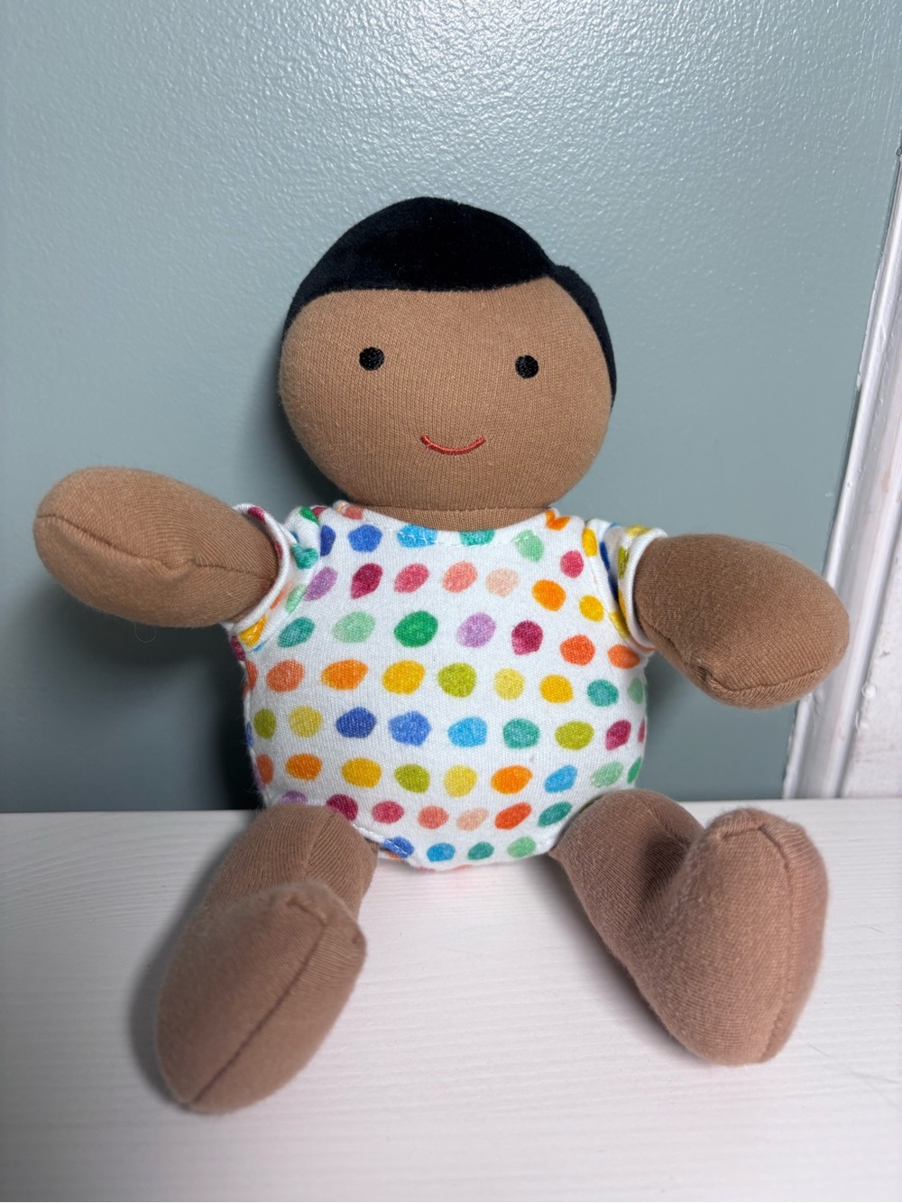 LOVEVERY Love Every Organic Cotton Baby Doll Plush Black Hair Tan Skin Tone 8”